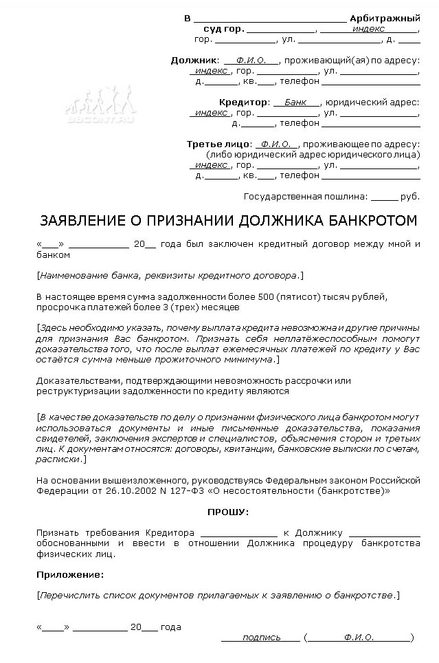 заявление и документы на банкротство заявление и документы на банкротство